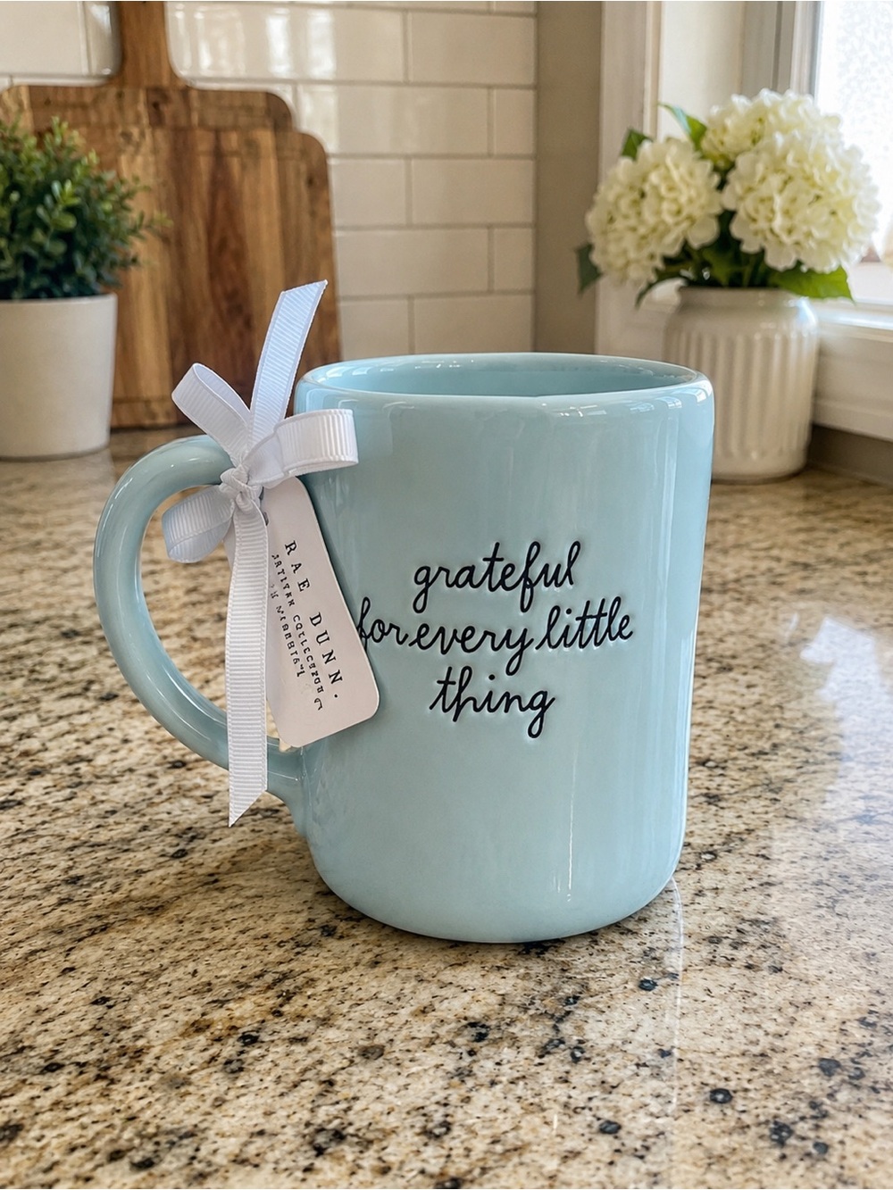 Rae Dunn Light Blue Floral Ceramic Mug - Double-Sided Design - Picture 2 of 2